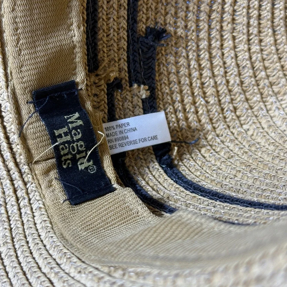 Y2K Boho Floppy Straw Sun Hat Black Bow Wide Brim Beach Festival